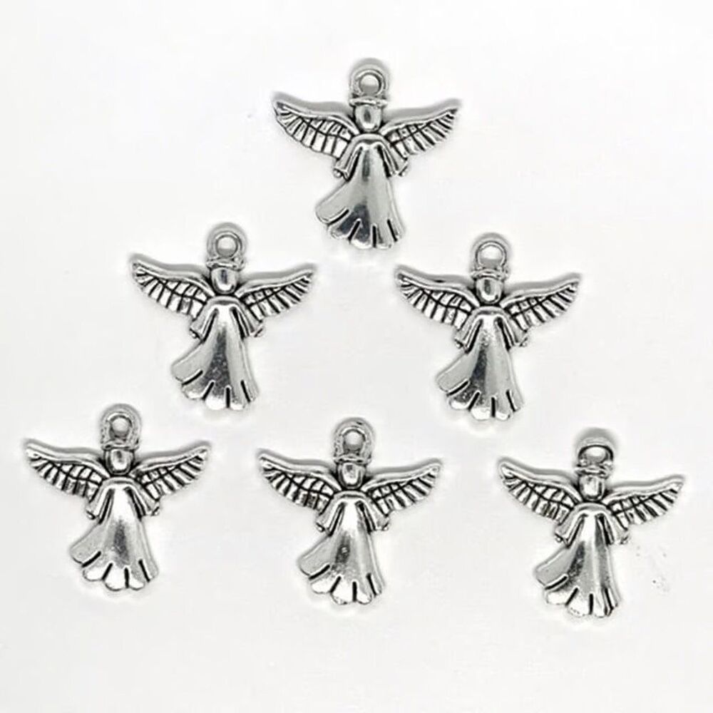 6pcs Beads for Jewelry #17989 Silver Metal Angel Charms - 4 sets left